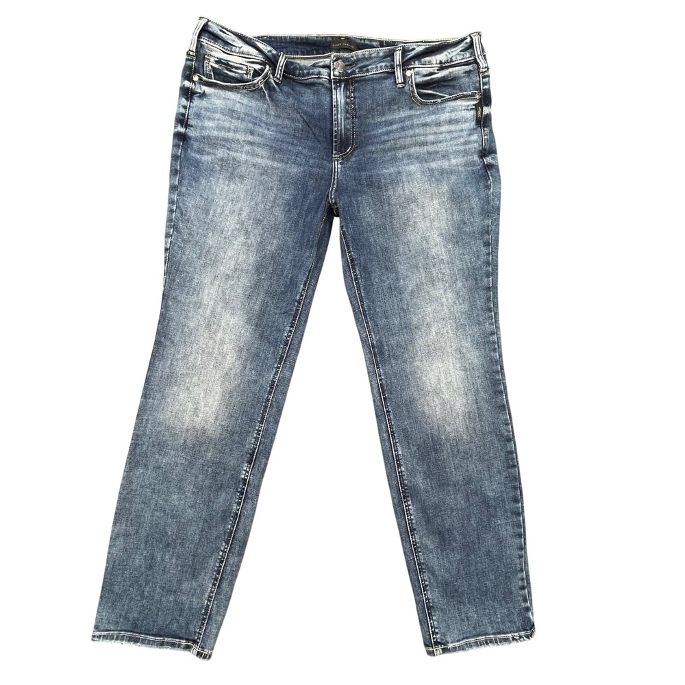 Silver Jeans Blue Suki Straight Leg Whiskered Denim Jeans Womens Size 20